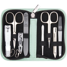 3 Swords Germany - brand quality 8 piece manicure pedicure grooming kit set in mint fashion leather case in gift box - Made by 3 Swords