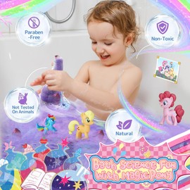 Bath Bombs for Kids: Pony Bath Bombs Potions with Toys Inside, Organic Bath Bomb Rich in Natural Essential Oils, Kids Bath Bomb Gift Set for Dry Skin Moisturize, Pony Figures, Kid Bath Toys (6 Pcs)
