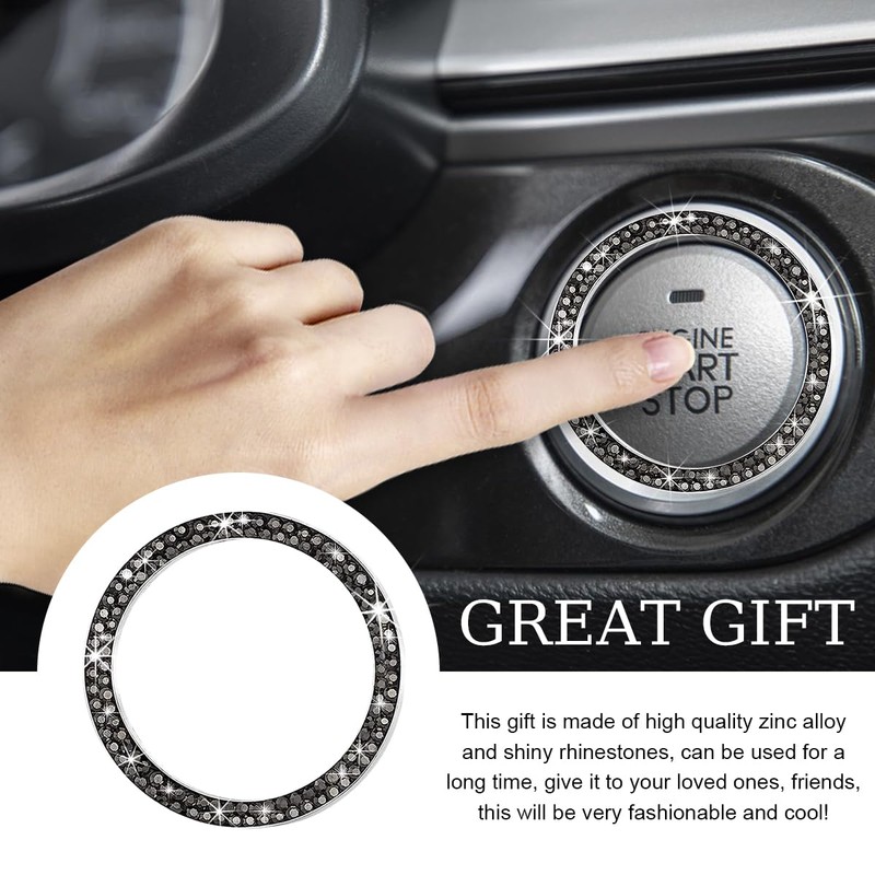 Gasedin Car Engine Start Stop Decoration Ring, Sparkling Crystal Vehicle