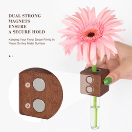 Magnetic Test Tube Flower Vases for Refrigerator, Set of 2 Wooden Fridge Magnet Planters with Glass Tubes – Light & Dark Wood Color, Propagation Station for Hydroponic Display (No Plant Included)