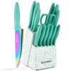KATISUN Kitchen Knife Set with Block, 15 Piece Rainbow Titanium