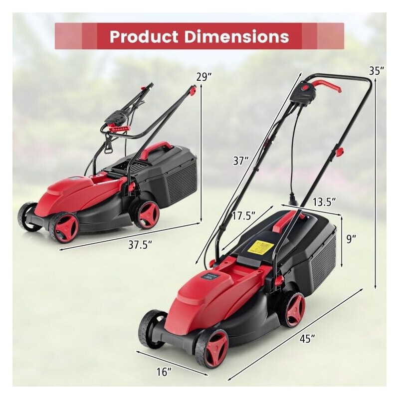 Costway 12-AMP Electric Lawn Mower Corded 13.5" Adjustable Height With