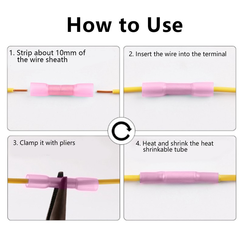 100Pcs Heat Shrink Terminals Butt Connectors Kit Waterproof Electrical Wire