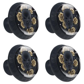 Black Skull with Gold Rose 4Pack of Kitchen Cabinet Knobs Pulls Round Dresser Drawer Handle Hardware