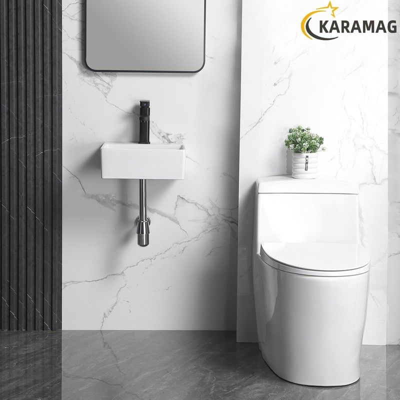 KARAMAG Small Vessel Sink 13"x11" Wall Mount Bathroom Sink Rectangular
