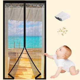 HONMOK Fly Screens for Doors 90x210cm, Magnetic Heavy Duty Fly Screens Nets, Anti Mosquito Mesh Curtain, Insects Protection Net Door with Magic Tape Automatically Closes Keep Fresh Air in Bugs Out