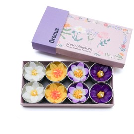 Assorted 8 Crocus Flower Scented Tealights with Neroli Essential Oil in a Botanical Gift Box