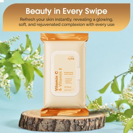 Radiant Aura Facial Wipes with Vitamin C & E - Dermatologist Tested Cleansing Face Wipes for Hydrating & Exfoliating - Refreshing Moisturizing Wipes - Glowing Skin Cleansing Patches - 60 Count