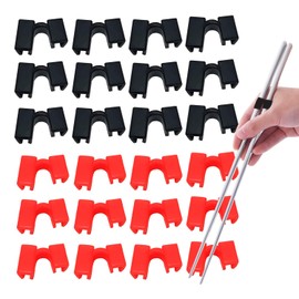 24 Pieces Reusable Kid Training Chopstick Helper for Kids Adults Beginner Learner or Trainers, Plastic Practice Chop Stick Pack, Hinges Connector for Practice Chopstick (Black 12pcs + Red 12pcs)