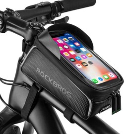 ROCKBROS Top Tube Bag, Bicycle Bag, Frame Bag, Road Bike, Smartphone Holder, Waterproof, Large Capacity, Lightweight, Compatible with 6.5-inch Smartphones, Rain Cover, Cross Bike, Mountain Bike (Vertical Opening)