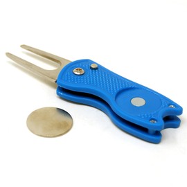 DB Spares Golf Pitch Mark Repairer With Magnetic Ball Marker Switchblade Repair Tool Blue