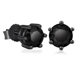 KRKC&CO Men Earrings, 925 Sterling Silver, 6mm Black Cz Diamond Stud, Hypoallergenic, Hip Hop for Men Women V4