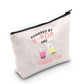 MNIGIU K-Drama Lover Makeup Bag Powered by K-Pop and Bubble Tea Lover Gift Travel Zipper Pouch (Bubble Tea Bag)