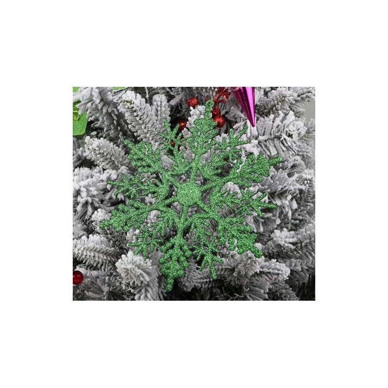 12pcs Glitter Snowflake Ornament for Christmas Tree Decoration-7 Inch,Emerald Green