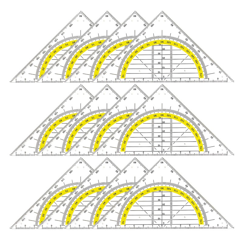 Set of 12 Geometry Triangles, 15.7 cm Plastic Set Square