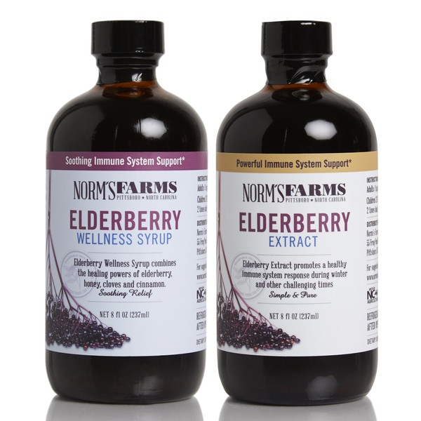 Norm's Farms Supplement Two Pack, Black Elderberry Wellness Syrup and Black Elderberry Extract, 8 Ounce Jars