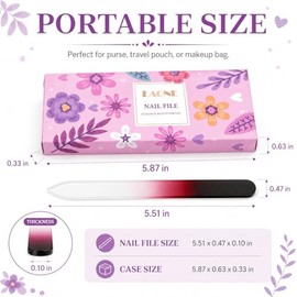 EAONE Crystal Glass Nail File with Case 3 Pack, Double-Sided Etched Fingernail Files for Natural Nails Professional Footnail Care Tool, Stocking Stuff