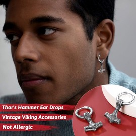 FaithHeart Viking Earrings for Men, Viking Style Mjölnir Earrings for Women, Viking Axe Earrings, Hanging Arrow Stud Earrings with Gift Box for You and Lovers, Stainless Steel, No Gemstone