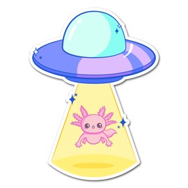 Axolotl UFO Vinyl-Aufkleber, Abduktion, extra terrestrisch, fliegende Untertasse, Tier, Kawaii, niedlicher Aufkleber, lustiger Scrapbook-Aufkleber #83319, 2 Stück