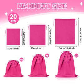 Hillban 20 Pcs Satin Adult Toy Bags with Drawstring Silk Adult Game Toy Organizer Lightweight Gift Pouch Multi Purpose Foldable Stuff Sack Travel Bags for Women Men, 3 Sizes(M,L,XL,Hot Pink)