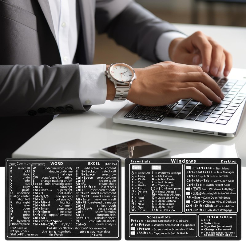 Yuanchu 2Pcs Laptop Shortcuts Stickers, Word/Excel Quick Reference Guide Keyboard
