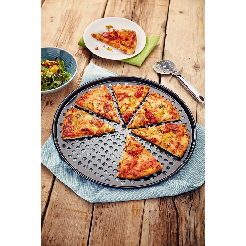 Stellar Non-Stick Crispy Crust Pizza Tin, 35cm, Dishwasher Safe, Carbon