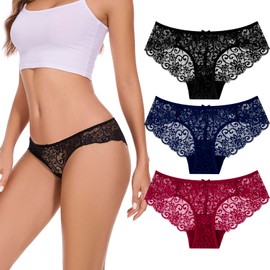 Sunm Boutique 3 Pack Womens Underwear Invisible Seamless Bikini Lace Underwear Panties