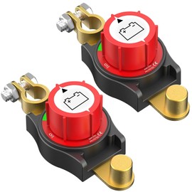 2 Packs Top Post Battery Disconnect Switch, 12V-48V Kill Switch for Car, Battery Quick Disconnect for Vehicle Marine RV Trailer Boat and Solar Panels, Negative On/Off