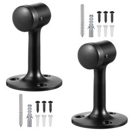 Otoolling 2 Pack Heavy Duty Floor Mounted Door Stops, 3 Inches Solid Brass Bumper Stop Commercial Grade Solid Brass Door Stop Accessories with Rubber Bumper and Stainless Steel Screws, Matte Black