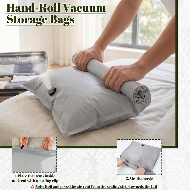 2 Pack Hand Roll Vacuum Bags Oxford Fabric Portable for
