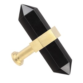 SUNYIK Pack of 2 Black Obsidian Crystal Point Drawer Knobs with Screws, Hexagonal Double Point Stone Pull Handles for Cabinet Dresser Home Furniture Decor, Brass Handle