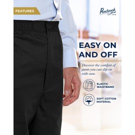 Pembrook Mens Elastic Waist Pants for Seniors with Zipper and Button - Black Mens Elastic Waist Jeans | Loose Fit Pull On Jeans for Men