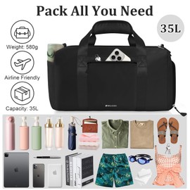 BELICOO Men's Sports Bag, 35 L Foldable Travel Bag with Shoe Compartment & Wet Compartment, Small Weekender Women for Holidays and Sports, Swimming Pool, Waterproof Gym Bag, Hand Luggage Bag, Swimming