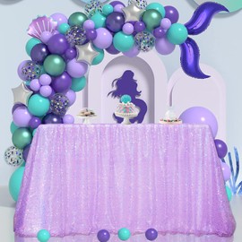 Poise3EHome Lavender Sequin Tablecloth 50x102 inch Sequin Iridescent Table Cover Sparkly Lavender Table Cloth for Mermaid Birthday Party Decorations