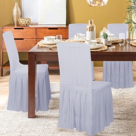 DREAMANIA 4pcs Chair Covers Stretch Parsons Skirt, Durable Washable Universal Chair Slipcover, Super Fit Spandex Chair Seat Protector Cover for Hotel, Ceremony, Home(Silver Gray)