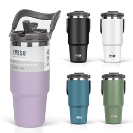 TYESO Tumbler with Lid and Straw with Handle, 25.6 fl oz (750 ml), Large Capacity, Cold Insulation, Water Bottle, Thermos, Insulated, Double Layer, Wide Mouth, Direct Drinking, Leak Proof, Outdoor