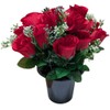 INERRA Cemetery Grave Flower Pot with Artificial Red Rosebud Roses