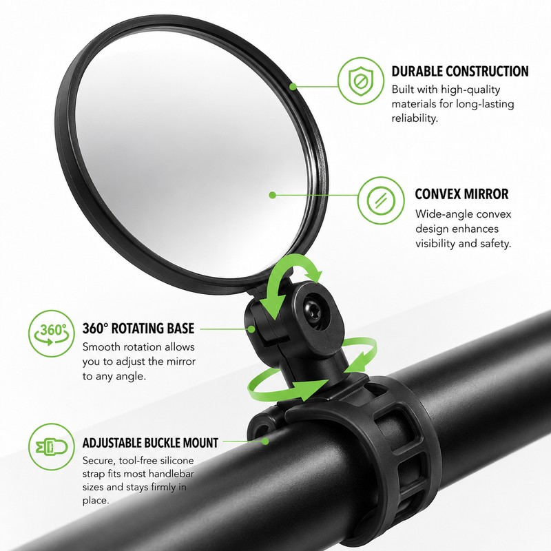 Bicycle Rearview Mirror for Safer Riding – 360° Adjustable Convex