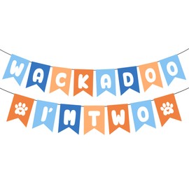 Blue Dog 2nd Birthday Decorations Banner, Blue Themed Second Birthday Party Decoration Supplies Banner For Boys/Girls