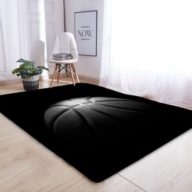 kxry 6 * 9 Feet Black Basketball Soft Area Rugs for Kids Girls Boys Basketball Sports Floor Carpet for Living Room Bedroom Dorms Nursery Rooms Home Decor Aesthetic