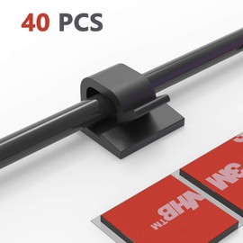 Yocice Cable Clips 40pcs with Strong Adhesive Tapes,Wire Holder Organizer Cord Management for Car, Office and Home,Black- CC05