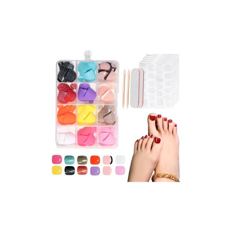 Kit Pedicura Uñas Postizas Para Pies Con Pegamento 288pcs