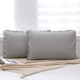 8HMOON Soft Pillow Shams Set of 2 Boho Tassel Ball Trimmed Microfiber Pillowcases Cute Breathable Queen Bed Pillowshams Envelope Design, 20x30 Inch