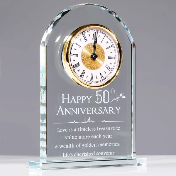 YWHL 50th Wedding Anniversary Quartz Clock Gifts for Parents, 50 Years Golden for Couple, Happy 50th Anniversary Decoration Gift for Her Him