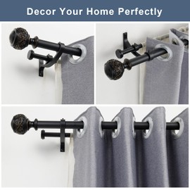 Double Curtain Rod, 1 inch Window Telescoping Drapery Double Rod 36 to 72 Inches (3-6 Feet), Classical Ball Finials,Premium Aluminum Brackets,Matte Black