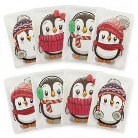 MIJOMA Set of 8 Hand Warmers for Bending, Reusable Pocket Warmers for Children and Adults, Heat Bending Cushion with Trendy Motifs, for Cold Days on the Go (Winter Penguins, 9.5 x 6.8 cm)