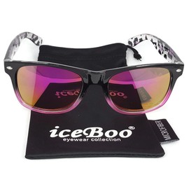 iceBoo Sunglasses two tone gloss frame mirrored lens UV400 (Pink Purple Lens (W5022))