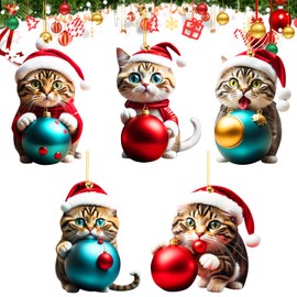 Christmas Tree Cat Pendant Cute Acrylic Cat Pendant Christmas Decoration Cute Christmas Tree Decoration Christmas Decoration Gift Funny Christmas Cat Ornament (Pack of 5)
