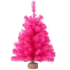 Osfvn Pink Christmas Tree 2ft Tinsel Artificial Small Mini Xmas Pine Trees Decorations Tabletop Centerpiece Mantel Home Decor