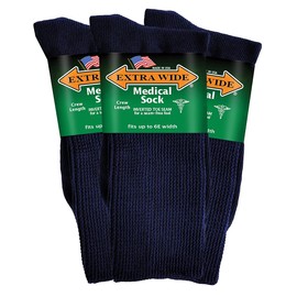 Extra Wide Medical Mid Calf Crew (Pack of 3), Made in USA, for Men and Women (Large, Navy)
